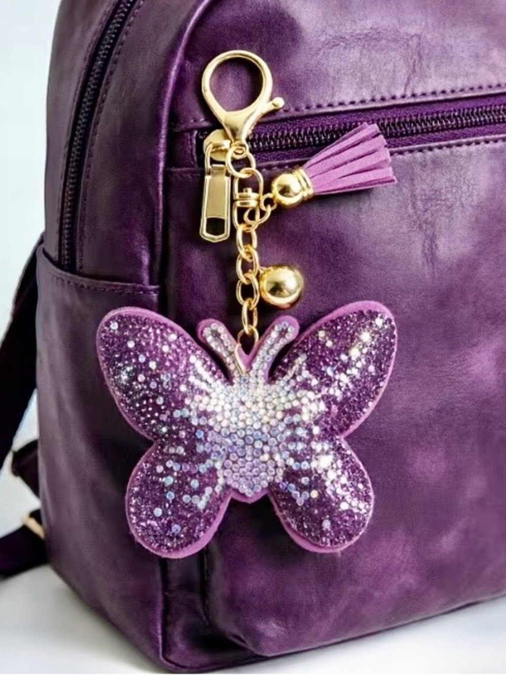 $40.00- Beautiful Purple Crystal Butterfly Tassel Bag Charm Keychain